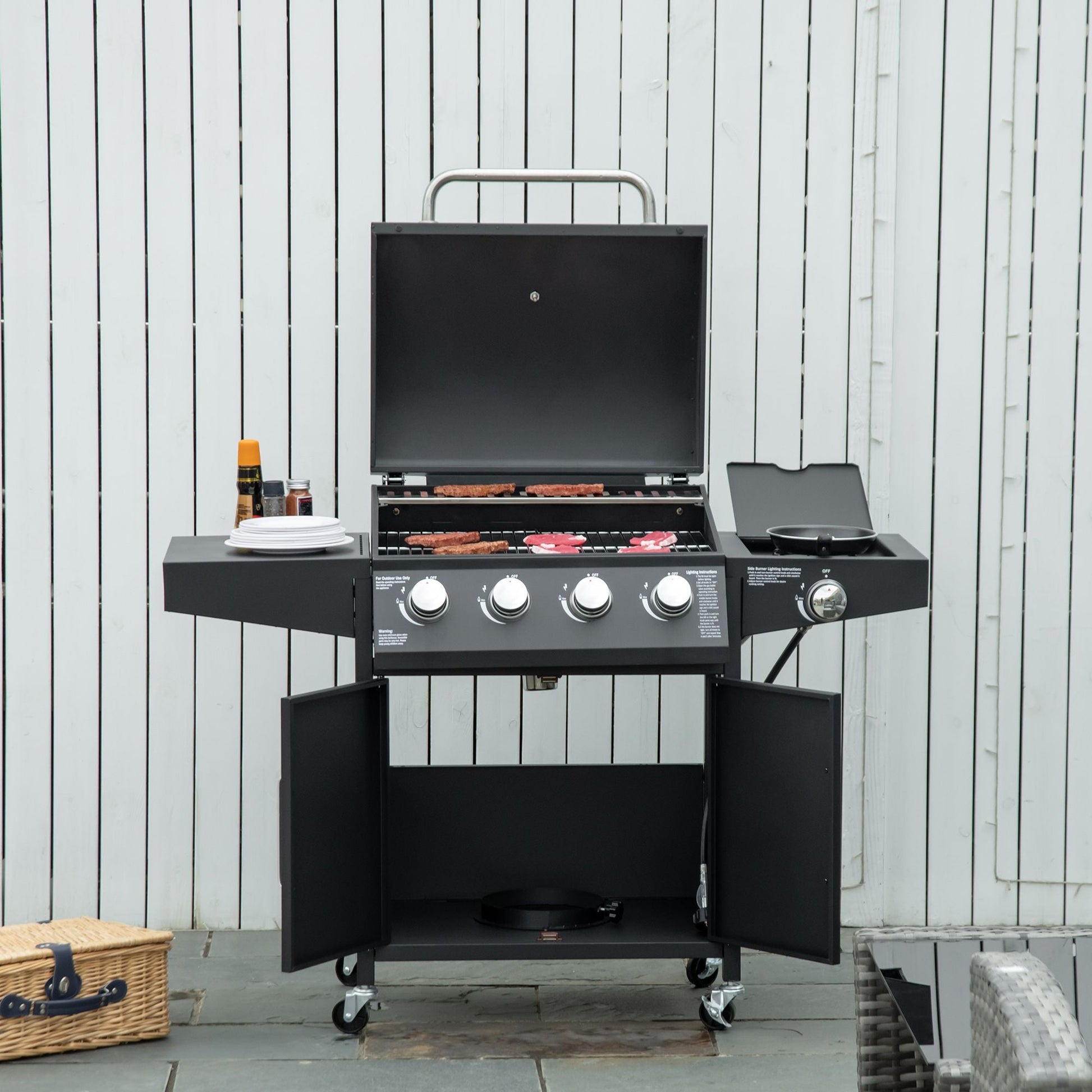 Outsunny 52 Barbecue Grill with Wheels 4+1 Burner Propane Gas Outdoor