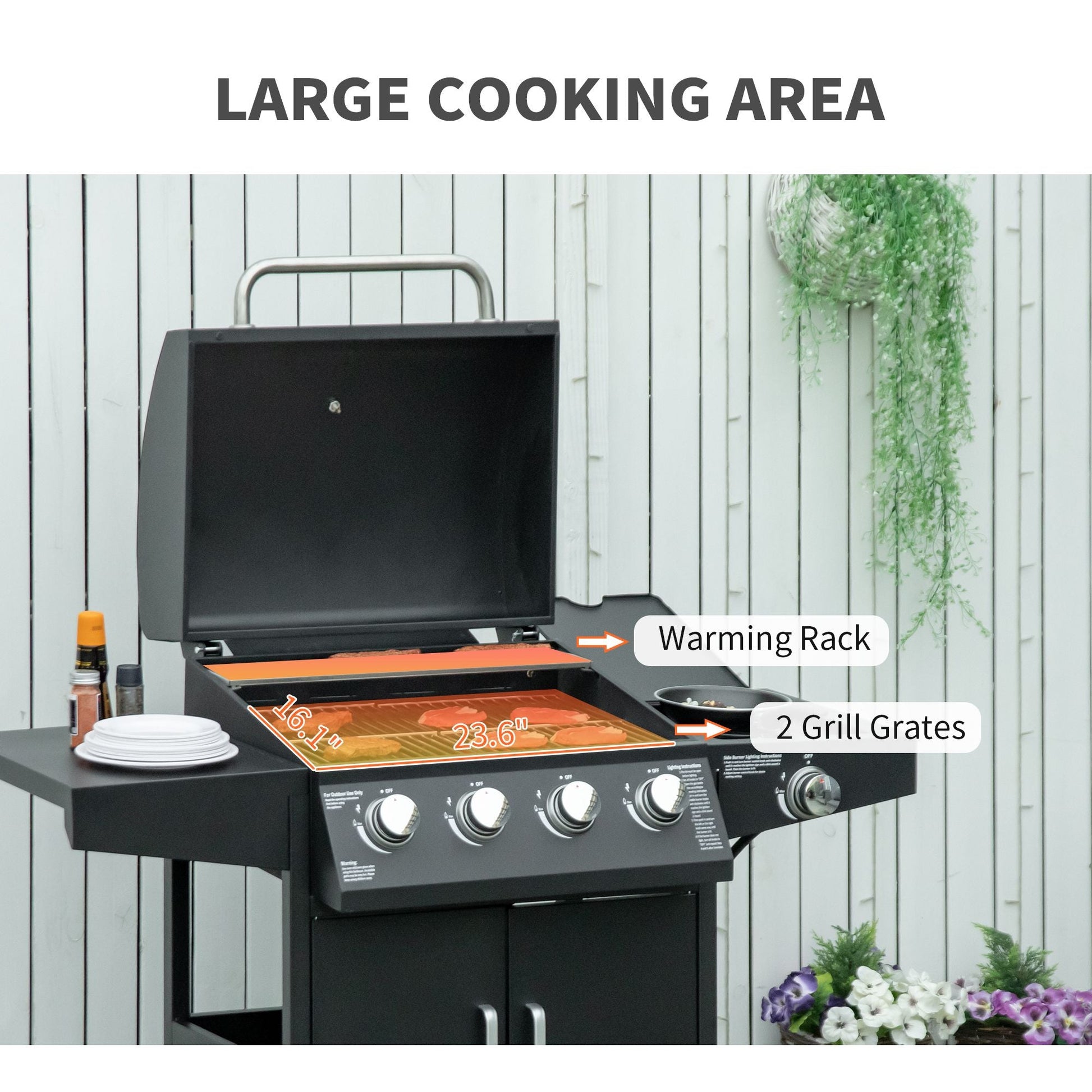 Outsunny 52 Barbecue Grill with Wheels 4+1 Burner Propane Gas Outdoor