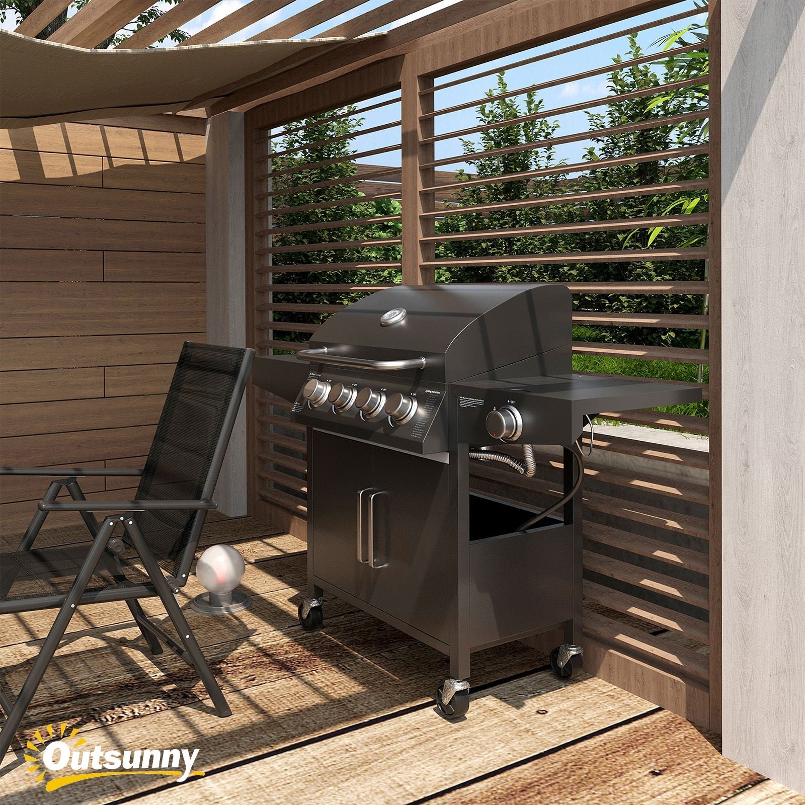 Outsunny 52 Barbecue Grill with Wheels 4+1 Burner Propane Gas Outdoor