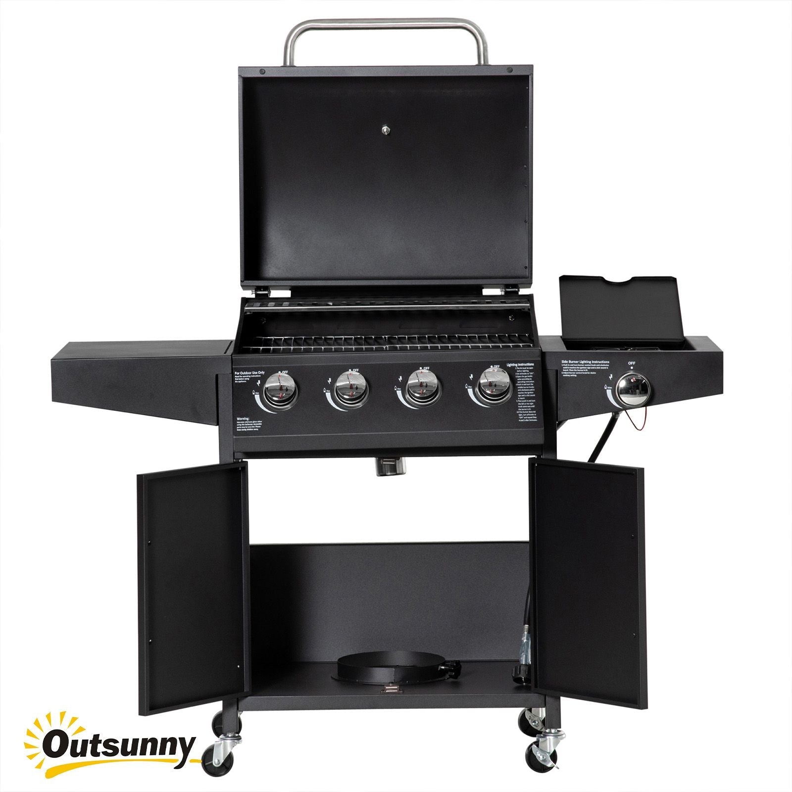 Outsunny 52 Barbecue Grill with Wheels 4+1 Burner Propane Gas Outdoor